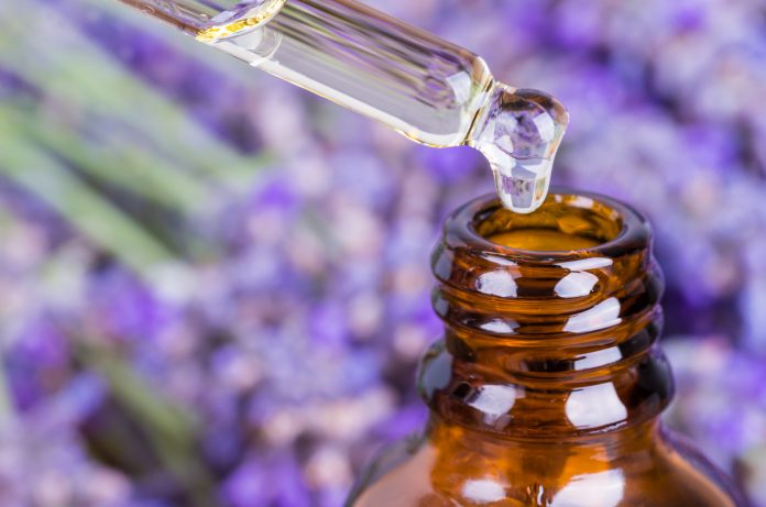 Lavender oil bottle and pipette.Essential oil, natural face and body beauty remedies.