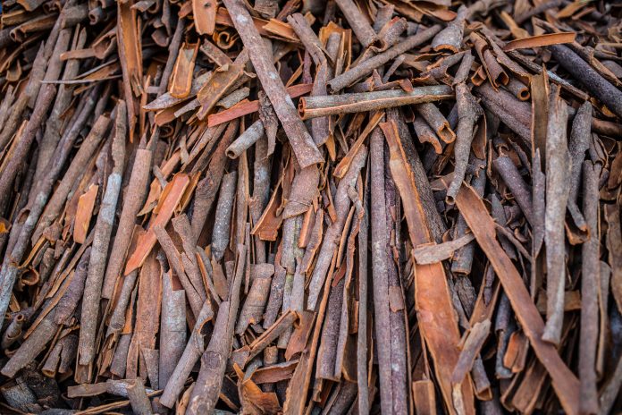 A close up of cinnamon sticks at a local Indian market